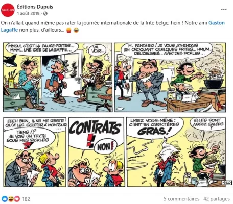 Dupuis, Facebook, 01/08/2019. FB-Dupuis_Gaston_Frites_journee-inter-frite-belge_01-08-2019_WEBP